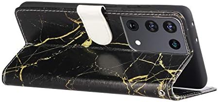 Флип-надолу капак за Galaxy S21 Ultra 5G Чанта-портфейл с държач за карти, Тънък кожен защитен калъф-книжка с мрамор модел Mavis's Дневник, Съвместим с Samsung Galaxy S21 Ultra 5G (черен мрамор)