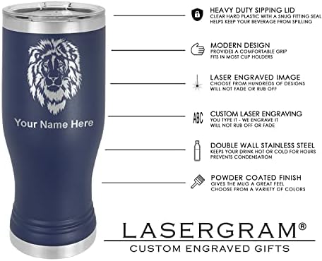 Чаша Пилснера LaserGram 14 грама с вакуумна изолация, успокой се и играйте хокей на трева, Приложен Персонални гравиране (тъмно синьо)