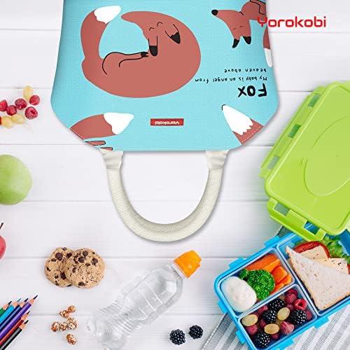 Чанта за обяд Yorokobi - Сладко обяд-апарати с цип - Предястия и ястия - Изолиран контейнер-Тоут - Платно Термос за съхранение на продукти, - Стилен дизайн във формата на животни, за юноши, за деца, за възрастни (Синята