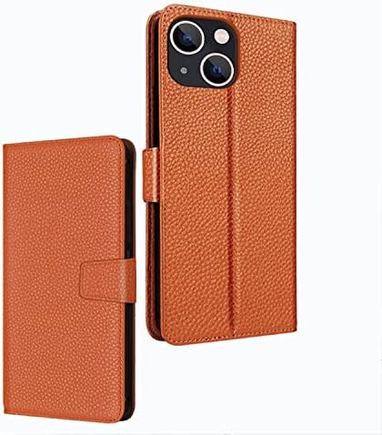 Чанта-портфейл COEPMG за iPhone 14 Plus със слот за карти памет от мека естествена кожа с магнитна стойка, Разтегателен Кожен калъф от TPU, устойчив на удари Защитен калъф за вашия телефон за iPhone 14 Plus (оранжев