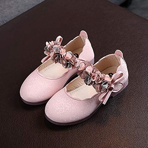 Обувки за малки момичета с Цветя Модел, Нескользящие Меки обувки Мери Джейн, Обувки на Принцесата с Цветя Модел, Танцови обувки за купоните, Училището Сватба (Розово, 4,5-5 години)