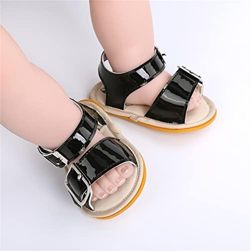 Однотонная обувки с отворени пръсти за най-малките момчета и Момичета, Обувки за първите разходки, Летни Сандали на равна подметка за Деца, Детски домашни пантофи (черен, 12 месеца)
