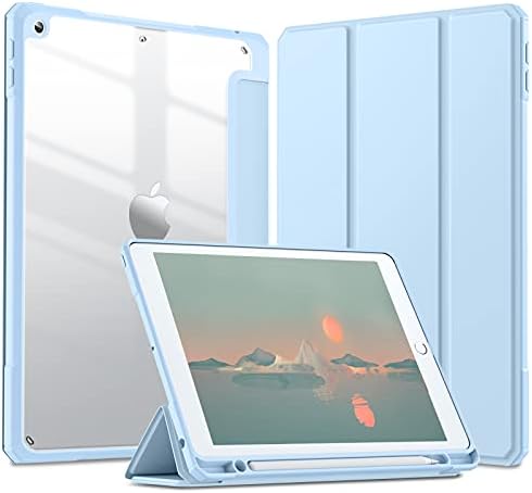 Бистра делото Hamile, съвместима с калъф iPad 9th / 8th / 7th поколение, калъфи за iPad 10.2 инча с поставка за моливи Trifold, предназначен за iPad 9th Генерал 2021 / 8th Генерал 2020 / 7th Gen, светло синьо