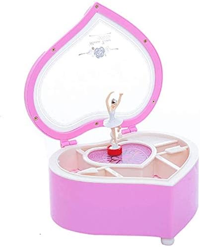 Организатор кутия за бижута за жени, момичета розово танцьор ръчна Музикална Двоен ковчег в формата на сърце Музикална ковчег в кутия за подарък с тапицерия кутия за огърлици обеци гривни пръстени, ретро подарък