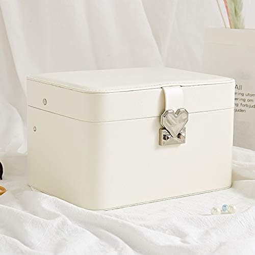 DARI Закръглена Автоматична Пластинчатая Кутия За съхранение на Бижута, в Ковчег за Бижута, Мултифункционален Многослойно Пръстен, Обеци, Кутия за бижута, изкуствена кожа (Цвят: бял, размер: 23.81814.5)