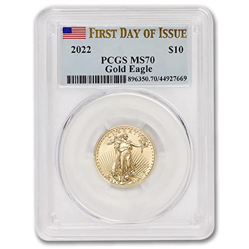 2022 Без знака на ментата 1/4 унция злато American Eagle MS-70 (Първия ден на издаване - Нанесен в Уест Пойнт - Етикет с флага) от монетния двор State Злато за 10 бр. MS70