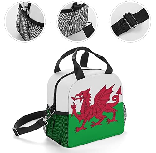Флаг на Уелс в Уелс Обяд-Бокс Фланец за многократна употреба Охладител-Чанта През Рамо за Работа, Пикник, Къмпинг