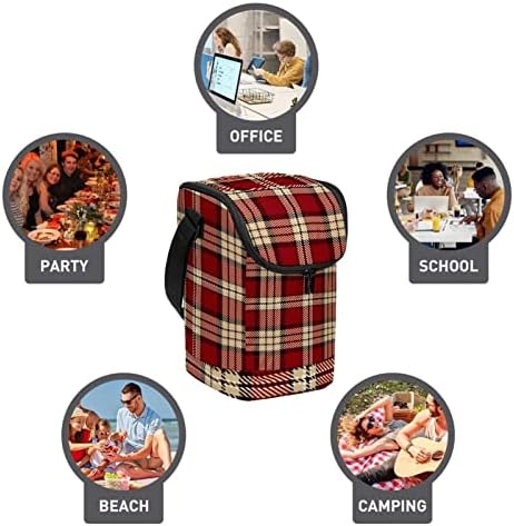 Чанта за обяд за Жени и Мъже, Утепленная Бежово-Червена Чанта-Тоут в шотландскую Клетка с Регулируем пагон за Училище, на Работа, на Пикник, Къмпинг
