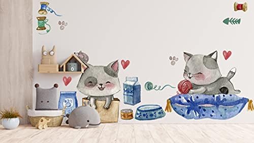 Стикери за стена с котки за деца - Сладък Котка - Стикери за стена с котки - Домашна котка - 3D Принт - Стикери за стена с котки за спални - Тапети - Cat KA21 (Голям пакет)