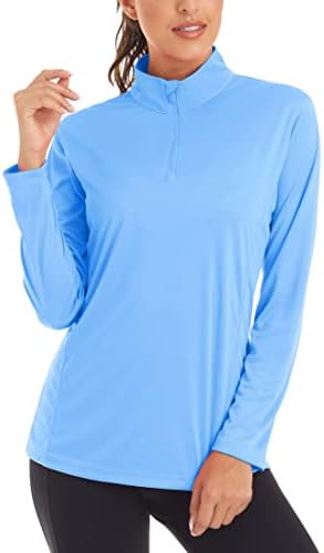 MAGCOMSEN Дамски Ризи С Дълъг ръкав 1/4 Цип UPF50 + UV Защита От Слънцето Бързосъхнеща Тренировка Туризъм, Спортни Ризи за Защита От Акне