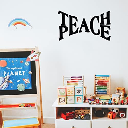 Vinyl Стикер на стената - Teach Peace - 15 x 25 - Модерен Вдъхновяваща Стикер с Положителна Цитат за Дома, Детски Стаи, Спални, Училищен клас, Детска стая, Офис декор (Черен)