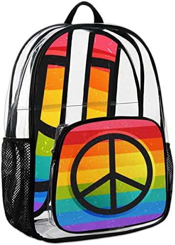Прозрачен Раница bisibuy Peace Symbol Love Rainbow, Одобрен Стадион, Тежкотоварни Прозрачни Опаковки от PVC, Голяма Прозрачна Чанта за Работа, Пътуване, Спортни Събития, Концерти