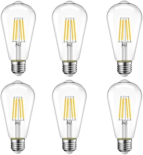 Led лампа TEELOR, 7 W, Ретро Лампа на Едисон, 2700 К, Топла Светлина, Крушка ST58 с цокъл E26, Подходящи за семейства, стаи, ресторанти, Без регулиране на яркостта (6 бр.)