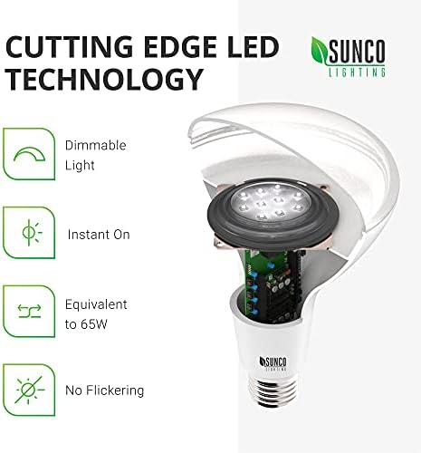 Led лампи Sunco BR30 за вътрешно осветление 11 W, еквивалент на 65 W, дневна светлина 5000 ДО 850 LM, Цокъл E26, срок на експлоатация 25 000 часа, вграден Can-лампи с регулируема яркост вътре - UL & Energy Star 8 Pack