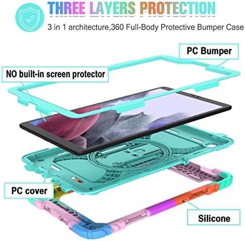 Калъф SUPNICE Samsung Galaxy Tab A7 Lite 2021 (SM-T220 /SM-T225), калъф Galaxy Tab A7 Lite, Сверхпрочный Защитен детски калъф с [въртящи се на 360 градуса стойката] [Каишка за ръка] за Galaxy Tab A7 Lite 8.7-Тюркоаз