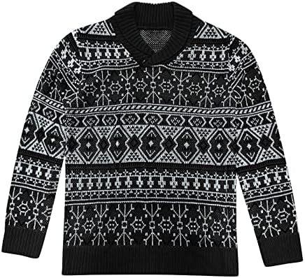 XXBR Коледен Пуловер за мъжете, Пуловер Дебела Тел с Коледните принтом, Яка-шал, V-образно Деколте, Оборудвана Случайни Жилетка за Партита, Върхове