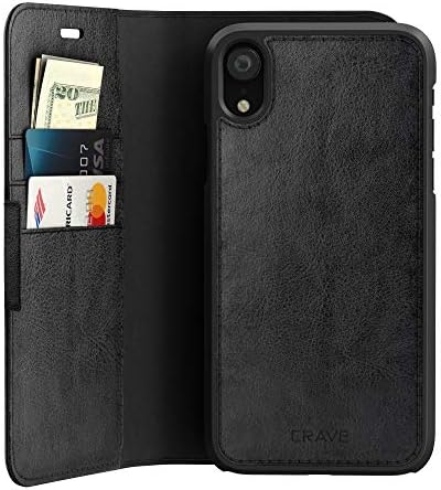 Кожен калъф-портфейл за iPhone XR, свалящ Копнеж Vegan Leather Guard за Apple iPhone XR (6,1 инча) - Черен
