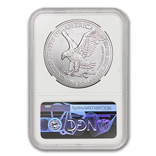 2021 (W) Американски сребърна монета с скъпоценния камък на Орел с тегло 1 унция без лечение (Eagle Landing T-2 - Ранните издания - Издаден на монетния двор на West Point) от CoinFolio за 1 долар GEMUNC NGC