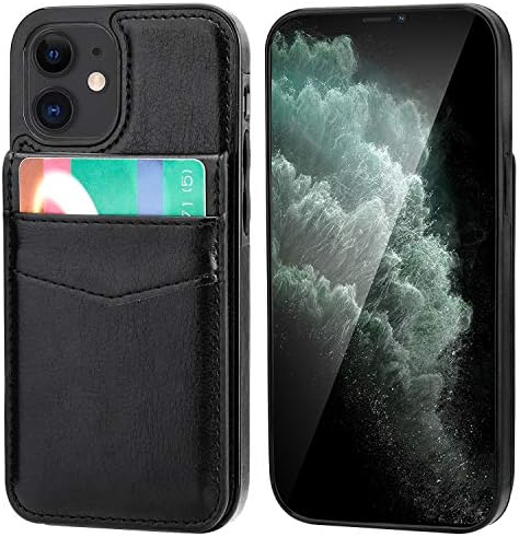 KIHUWEY е Съвместим с калъф iPhone 12 Mini, Чантата с притежател на кредитна карта, стойка от висококачествена естествена кожа с магнитна закопчалка, Сверхпрочным Защитен калъф за iPhone 12 Mini 5.4 инча (черен)