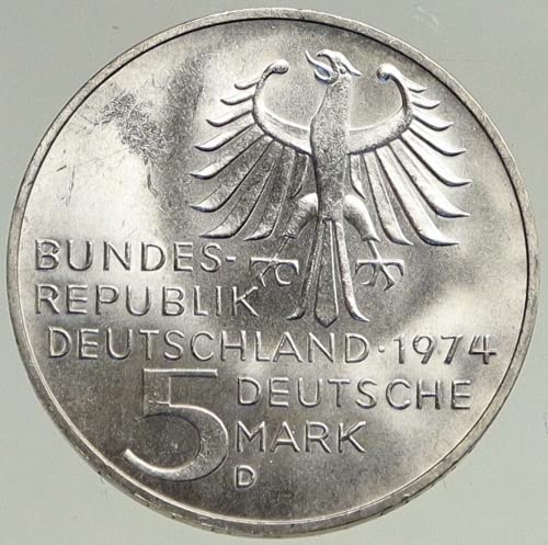 1974 D 5 5 германски марки Немска сребърна монета в чест на Имануел Кант. Велик Философ и мислител от Епохата на Просвещението. Немска марка, Оценени от Продавача. Циркулирующее състояние