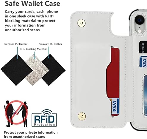 Калъф iCoverCase за iPhone XR с държач за карти, една Чанта-портфейл за iPhone XR за жени с каишка, RFID-Блокер Отделения за карти, Защитен калъф за вашия телефон от изкуствена кожа за iPhone XR (сив леопард)