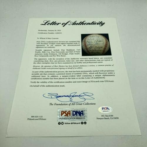 Джаки Робинсън Рой Кампанела 1950 Бруклин Доджърс Подписа договор с Бейсбольным PSA DNA COA - Бейзболни топки с автографи