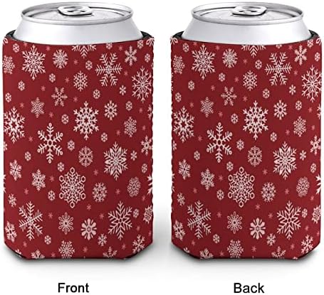 Ръкави-охладители за консерви и Бутилки, Изолатори, Коледна Снежинка в червен Ластик от PVC с принтом, за Многократна употреба