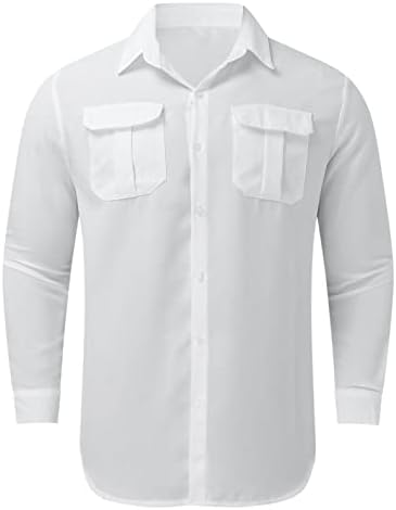 Мъжки Памучни Ленени Ризи BEUU, Лятна Тениска с Къс Ръкав Копчета и Двоен джоб за Свободен Cut, Свободни Плажни Върховете